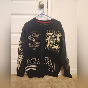 Vintage Heritage America Black Sweatshirt Varsity Leather Sleeves Size XL Mens